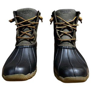 Sperry STS99729 Women Saltwater Lace Up Leather/Rubber Duck Boots in Brown/Olive